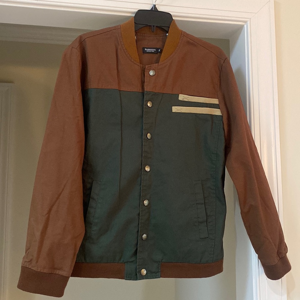 Men’s Bomber Jacket by Fashion Collection Lightweight Brown & Green - Size XL